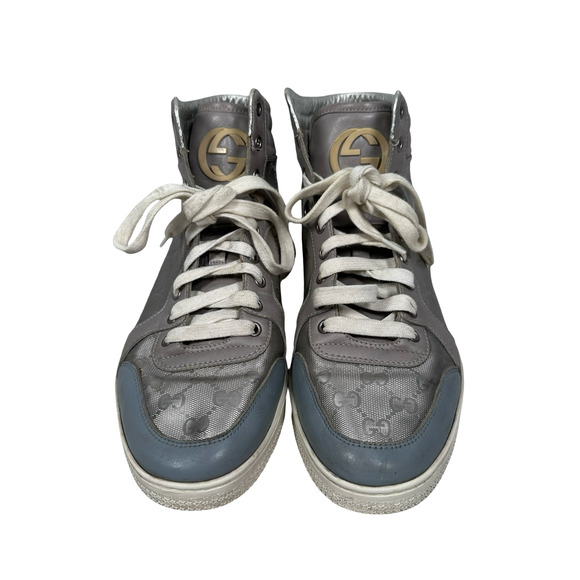 Gucci Coda GG Imprime Monogram Shoes Men’s 7.5 G Silver High Top Lace Sneakers - Picture 2 of 16